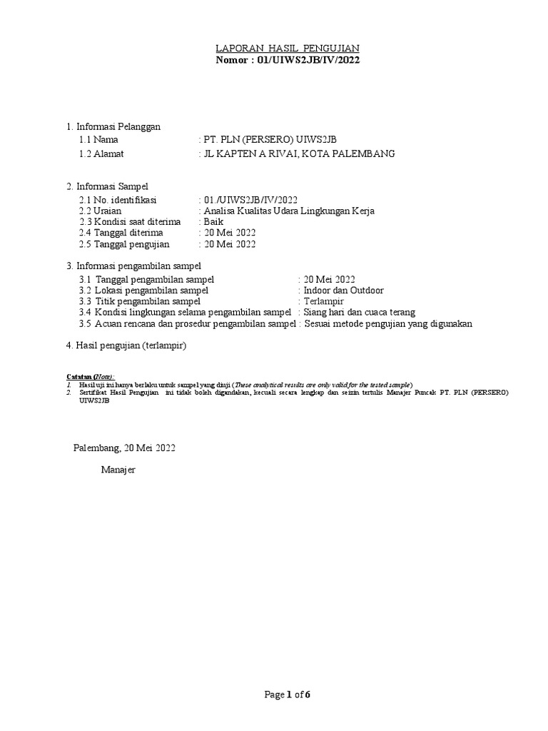 6 2 A Hasil Pengukuran Lingkungan Kerja Hasil Pkl Riksa Uji Lingkungan