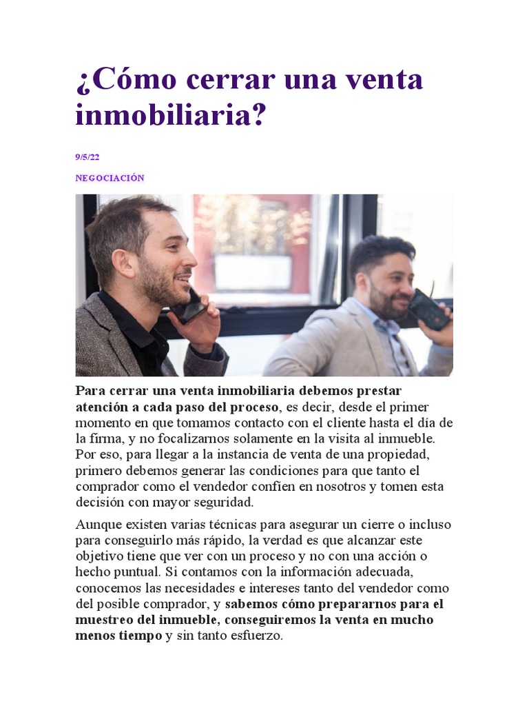 Técnicas para cerrar ventas inmobiliarias | PDF | Información | Cliente