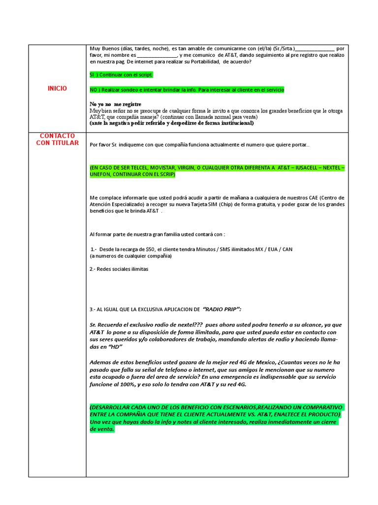 Script ATT Venta Redes Sociales - Odt | PDF | Telecomunicaciones