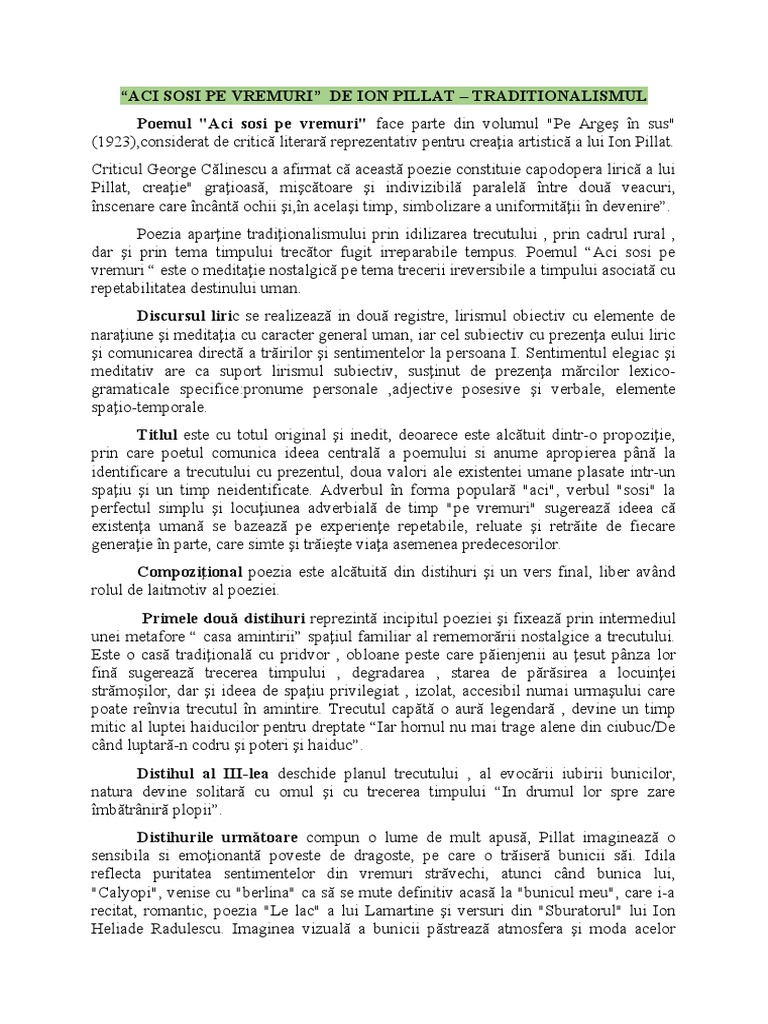 Aci Sosi Pe Vremuri Poezie BAC - Aci Sosi Pe Vremuri | PDF