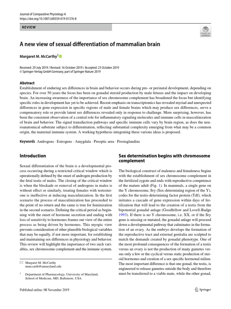 A New View of Sexual Differentiation of Mammalian Brain | PDF