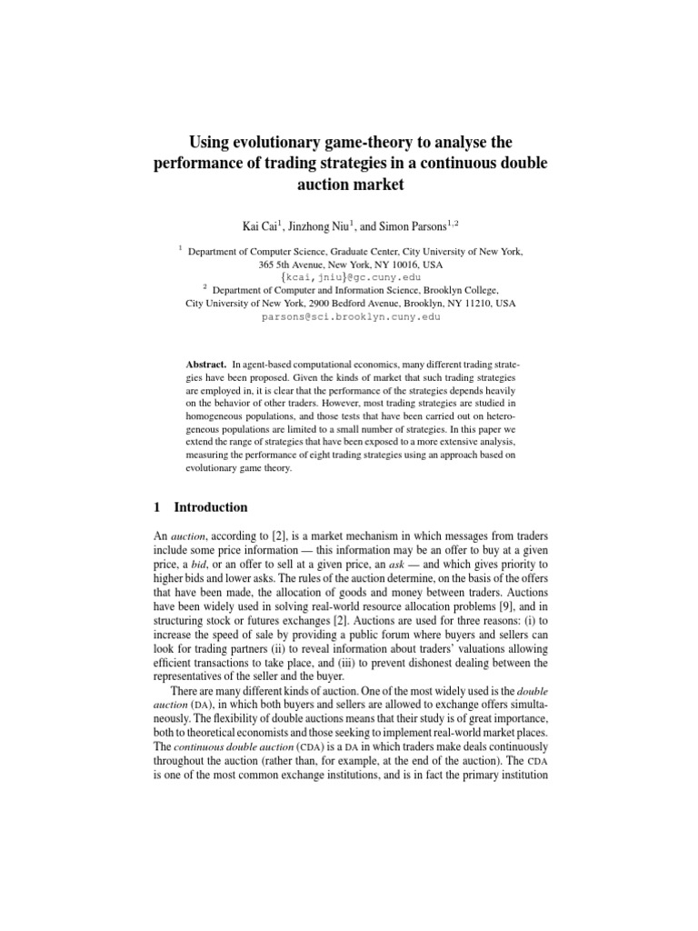 Using Evolutionary GameTheory To Analyse The Performance of Trading