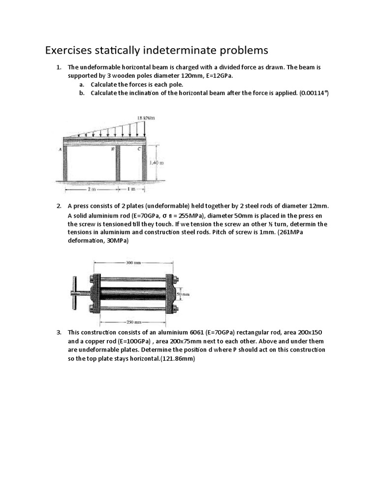 Exercices non static determinated problems pdf