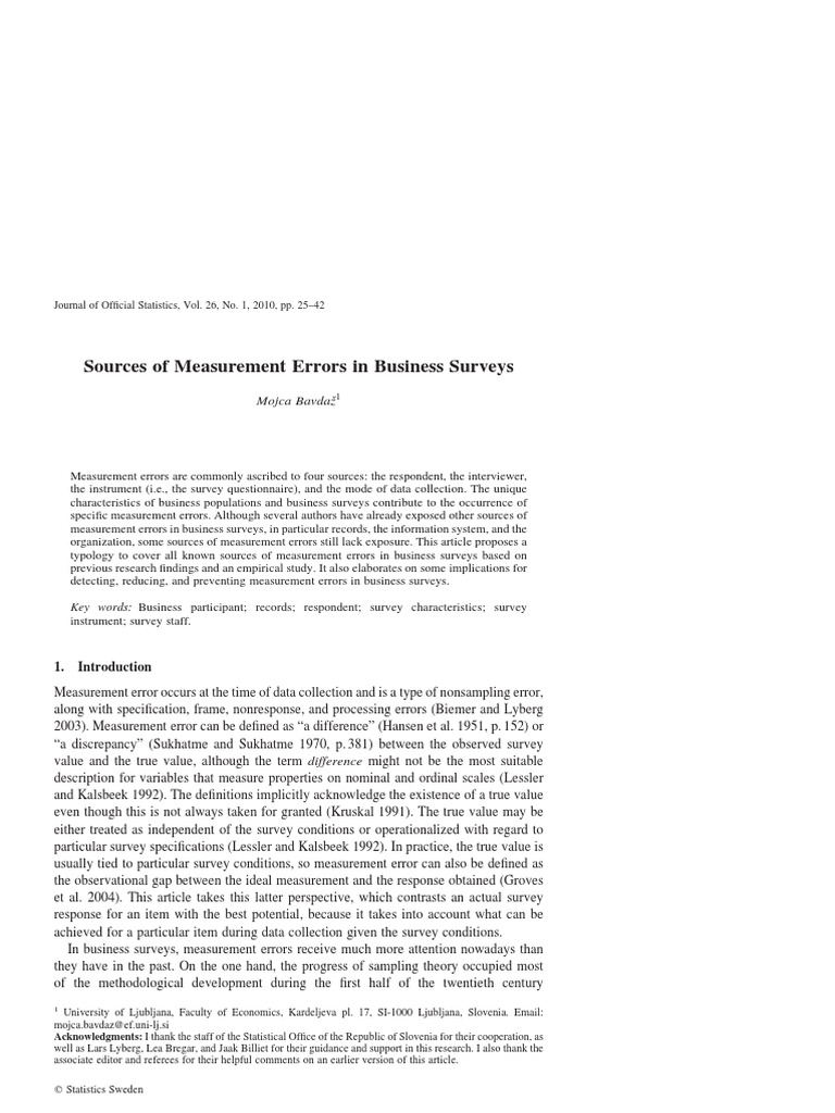 Sources of Measurement Errors in Business Surveys PDF | PDF | Survey ...