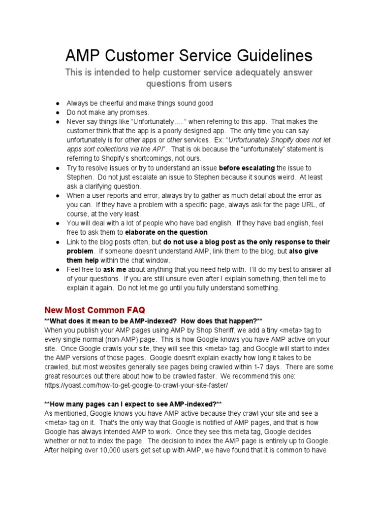 AMP Customer Service Guidelines PDF Search Engine Optimization