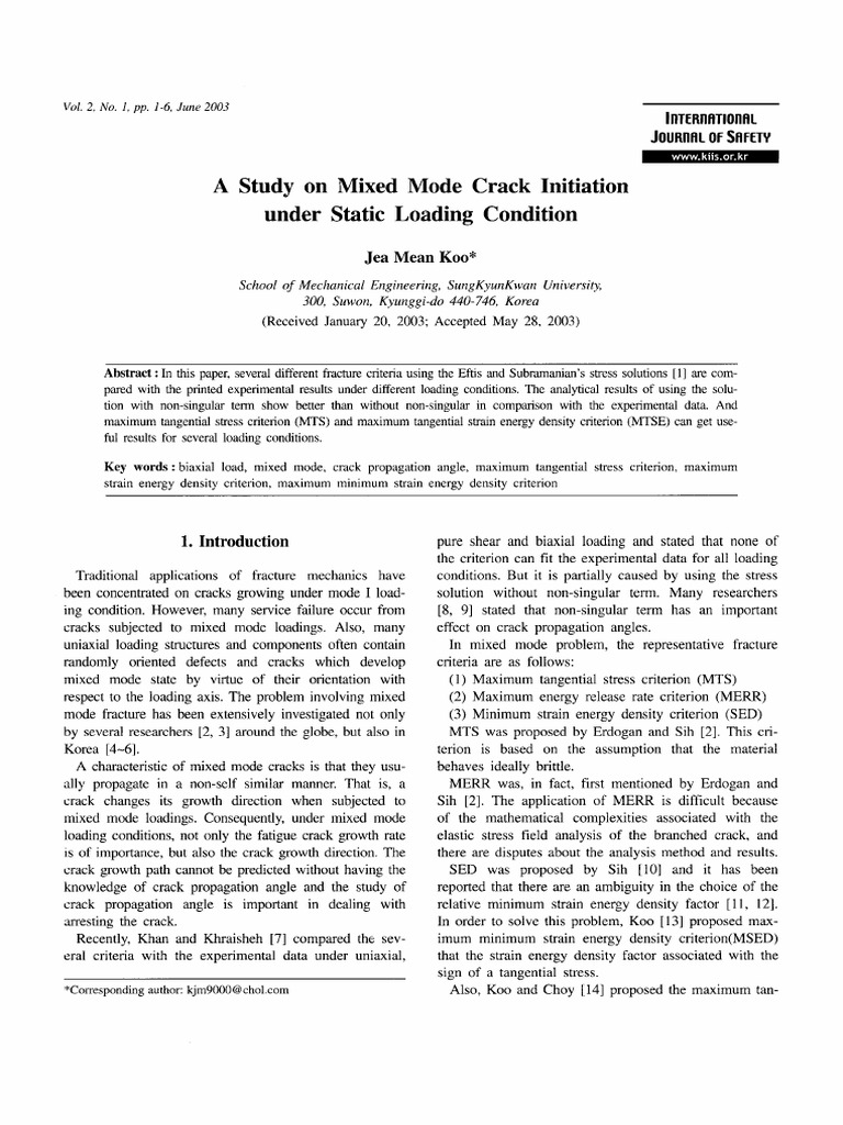 A study on mixed mode crack initiation under static loading condition pdf