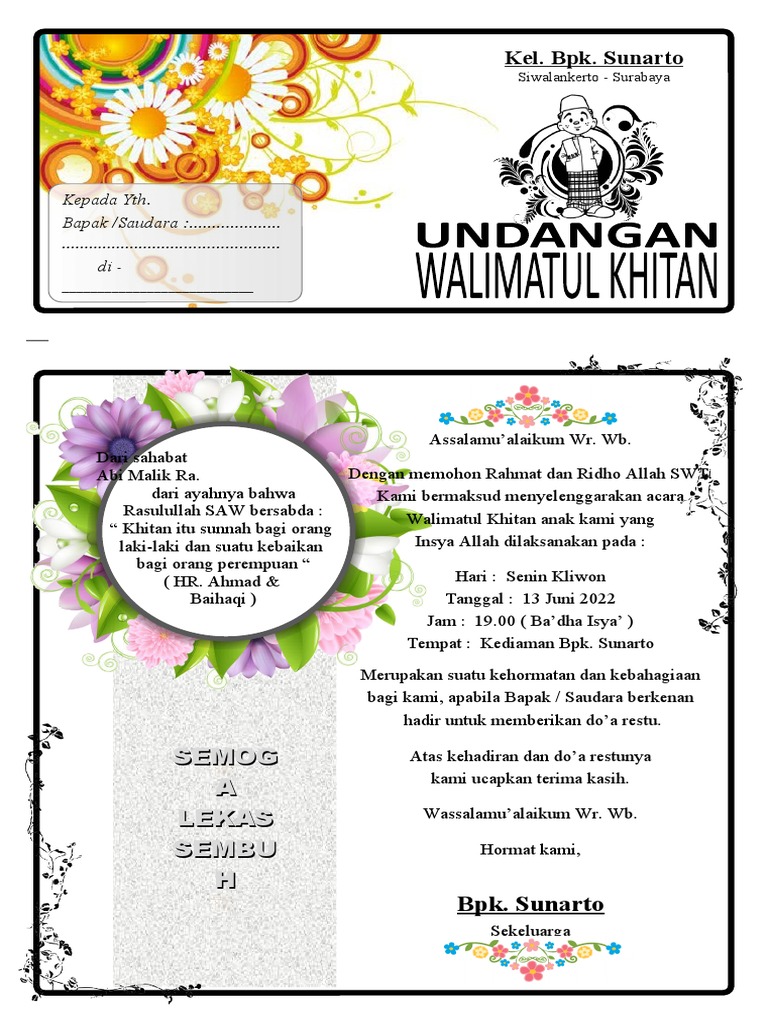 Contoh Undangan Walimatul Khitan 1 | PDF