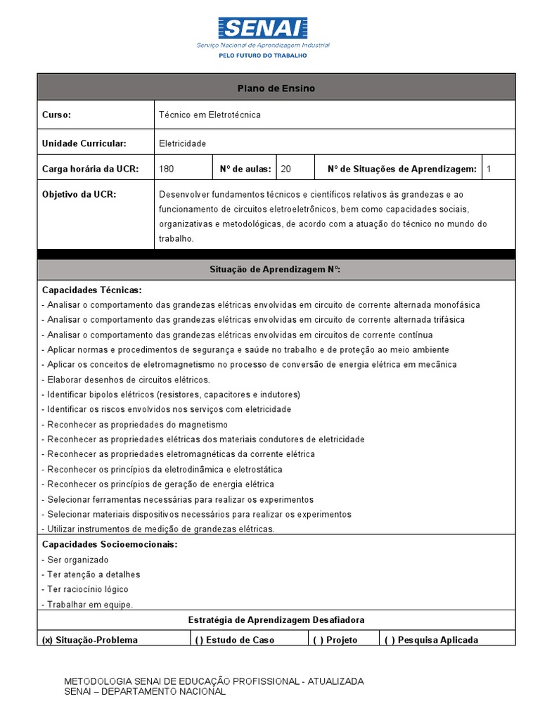 Plano de Ensino: Eletricidade Eletrotécnica | PDF | Eletricidade ...