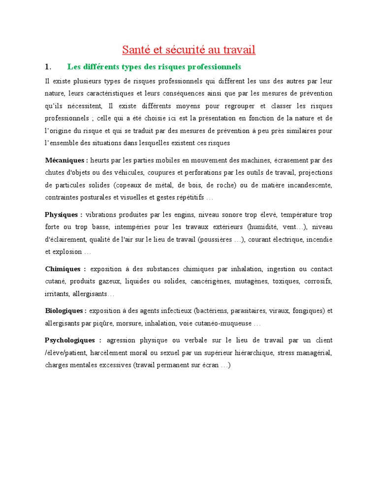 Types de risques professionnels identifiés | PDF | Sciences et ...