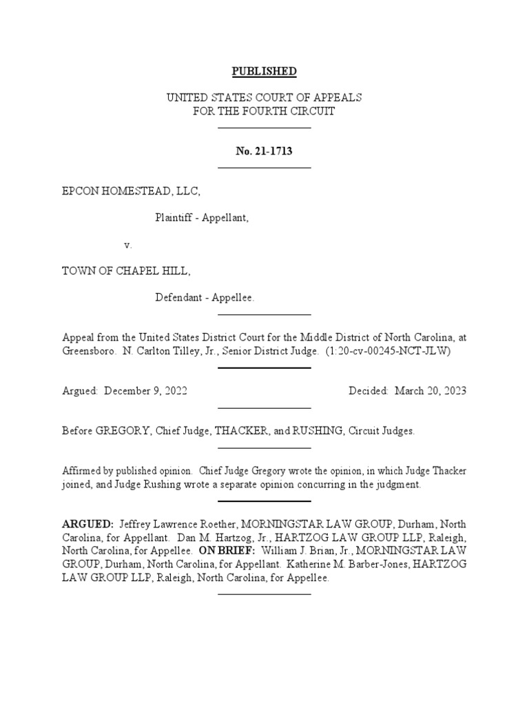 Epcon Homestead, LLC v. Town of Chapel Hill, No. 211713 (4th Cir. Mar