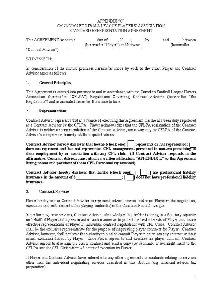 2016 CFL Standard Player Agreement PDF PDF Salary Fee