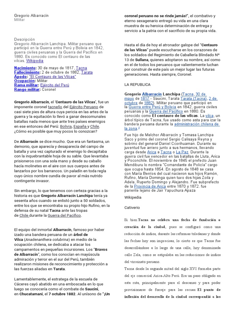 Biografía de Gregorio Albarracín Lanchipa | PDF | Perú | Militar