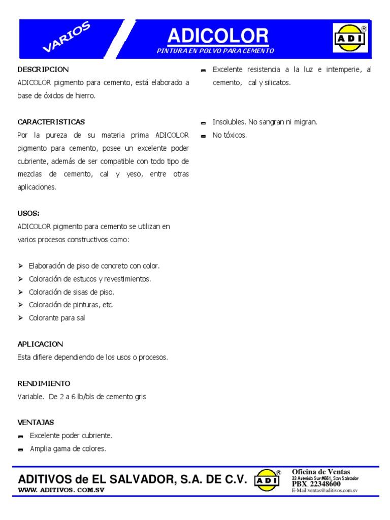Pigmento ADICOLOR para Cemento | PDF