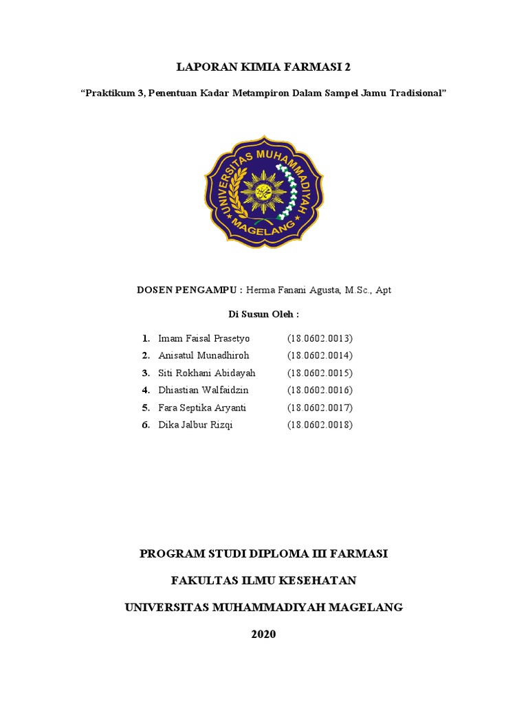 Laporan Kimia Farmasi 2 P3 Kelompok 3 Fara Septika Pdf