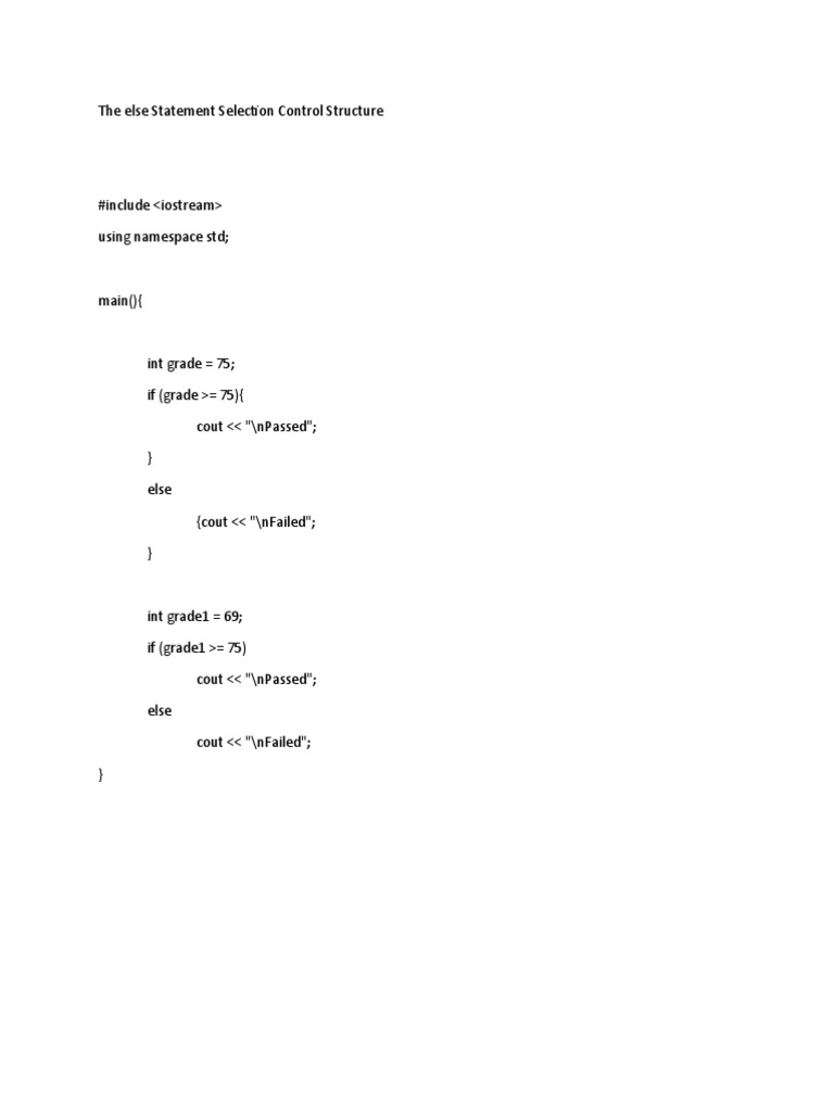 The else statement selection control structure pdf