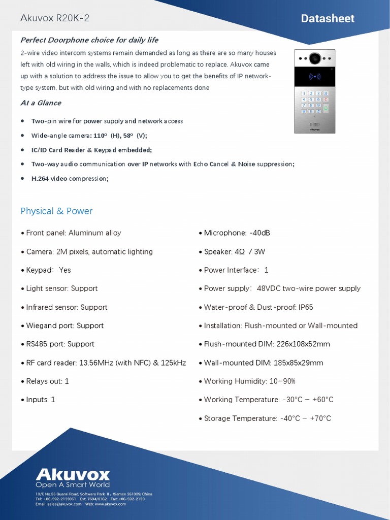 Akuvox R20K-2 Datasheet V1.0 | PDF | Computer Networking | Computer ...