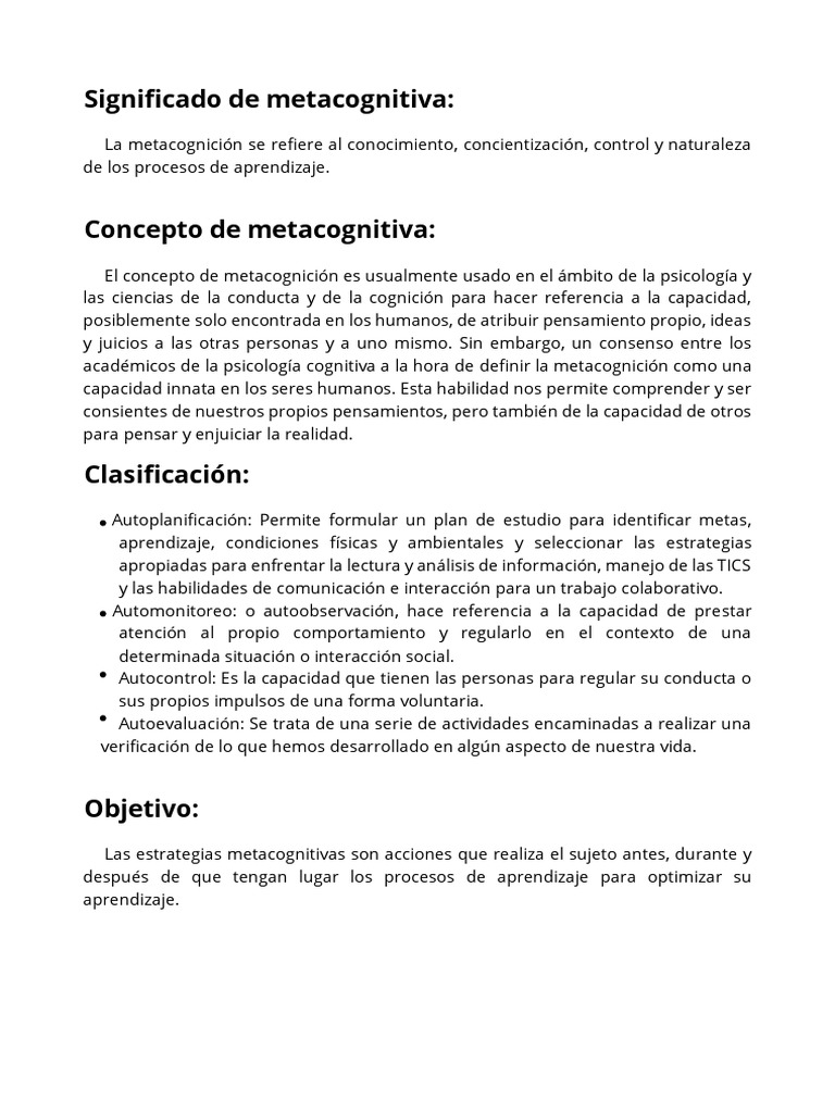 Estrategias Metacognitivas | PDF | Teoria de la mente | Aprendizaje