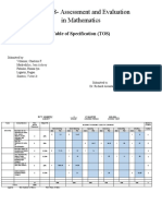 Table of Specification 1