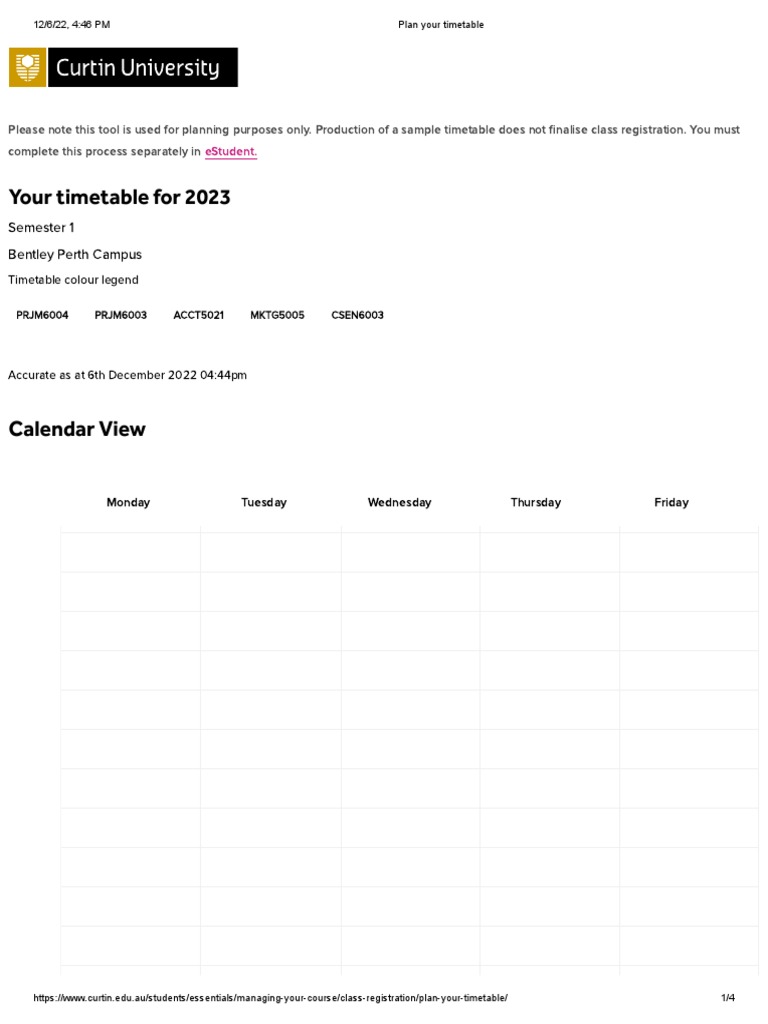 Curtin Student Timetable Guide | PDF | Academic Term | Academia