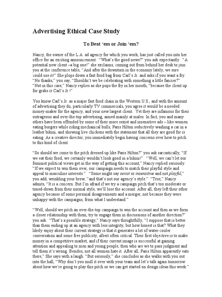 Advertising Ethics Case Study Insights | PDF | Thought | Idea