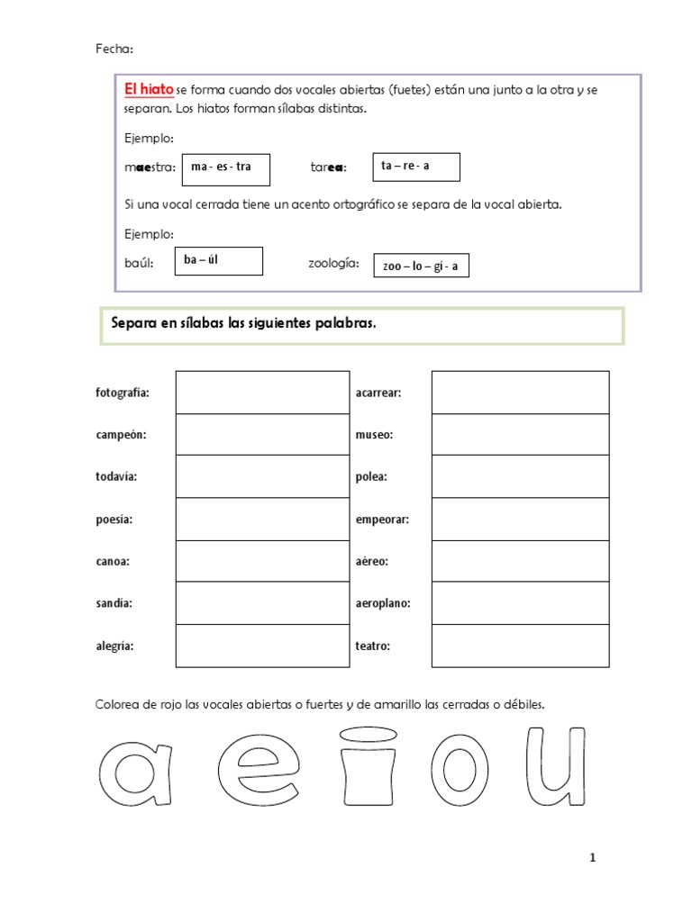Ejercicios de separación silábica | PDF | Sílaba | Voz humana