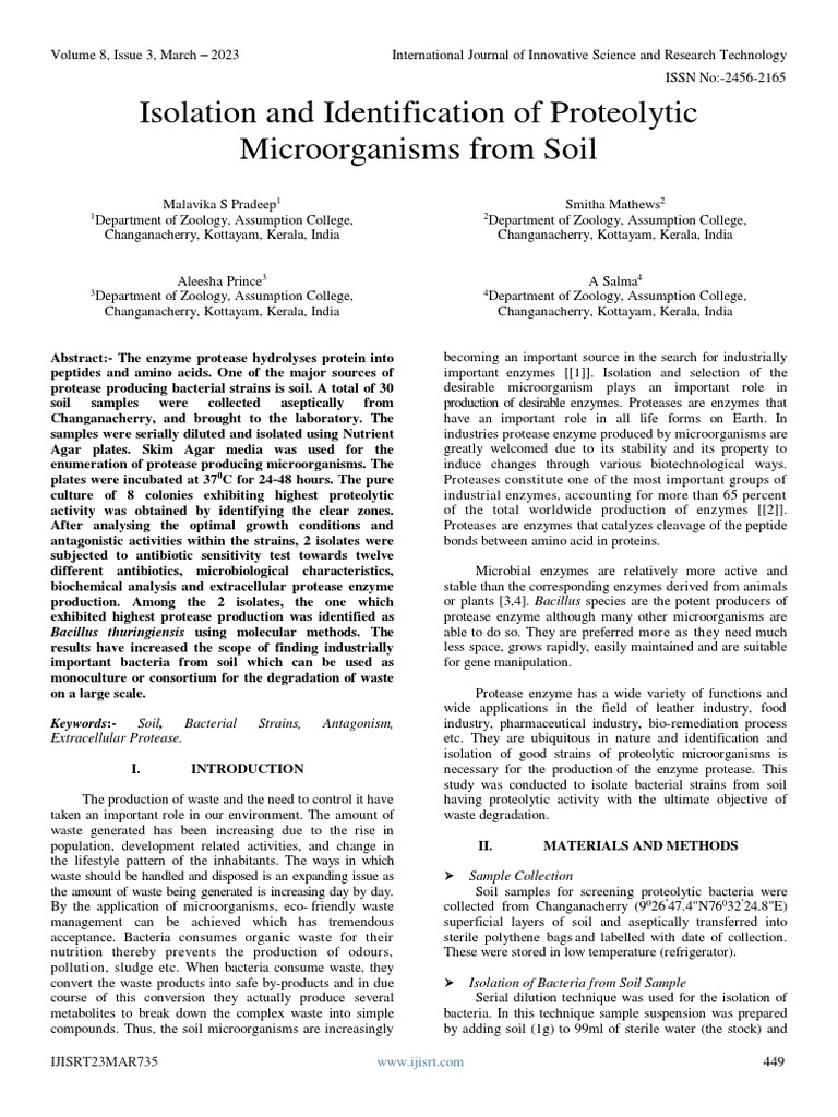 Isolation and Identification of Proteolytic Microorganisms From Soil ...