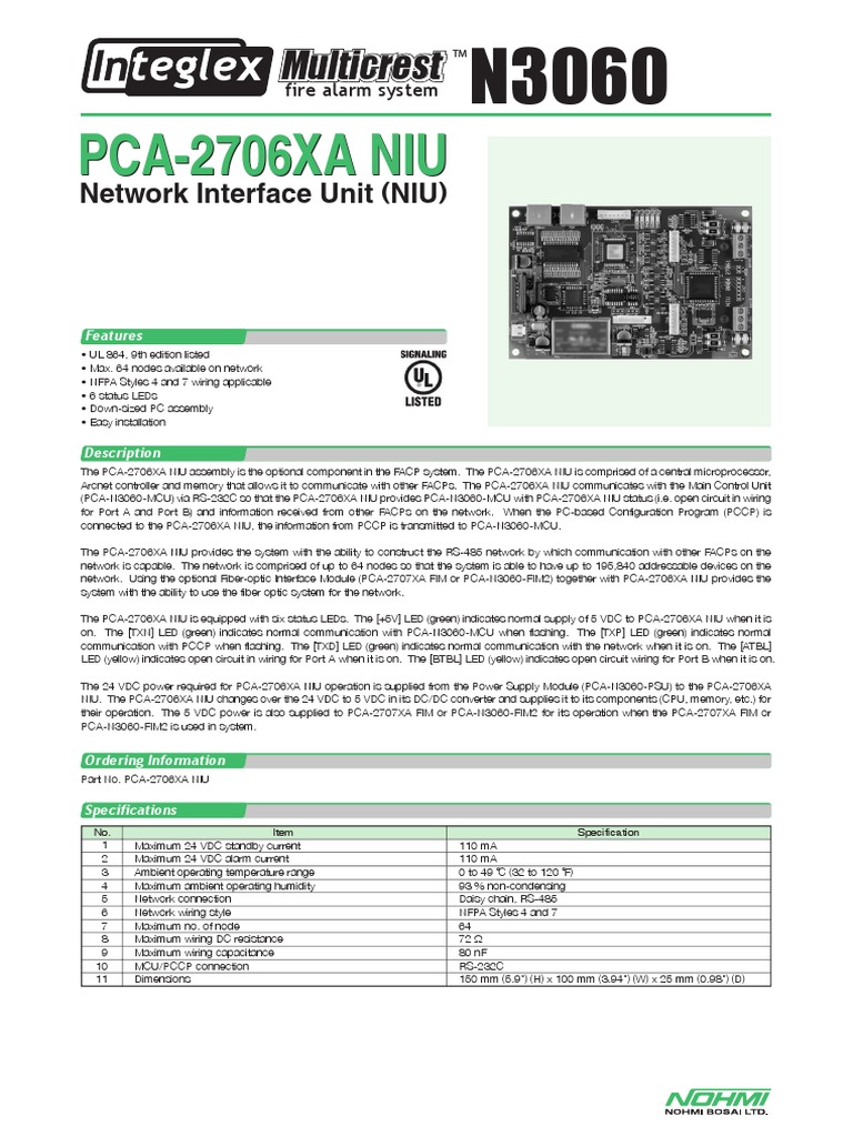 Network Interface Unit (PCA2706XA NIU) PDF Computer Network