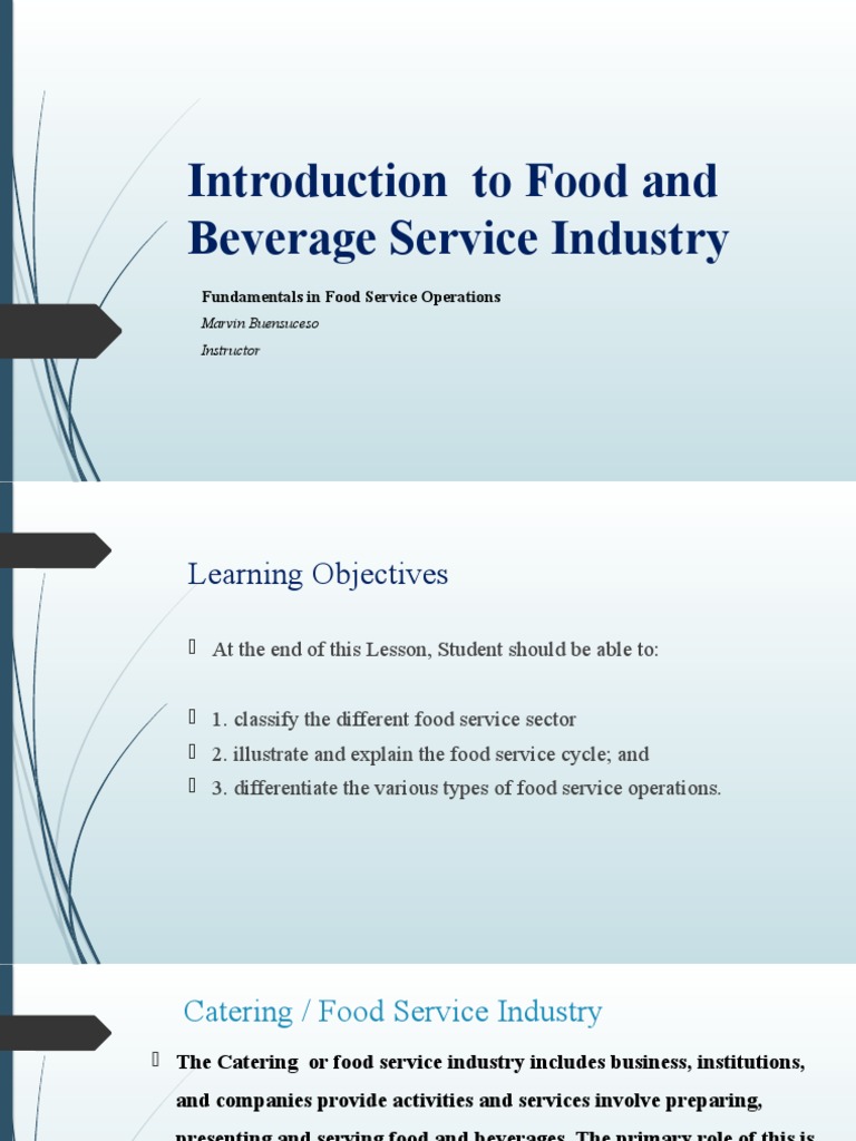 Introduction To Food and Beverage Service Industry PDF Foodservice