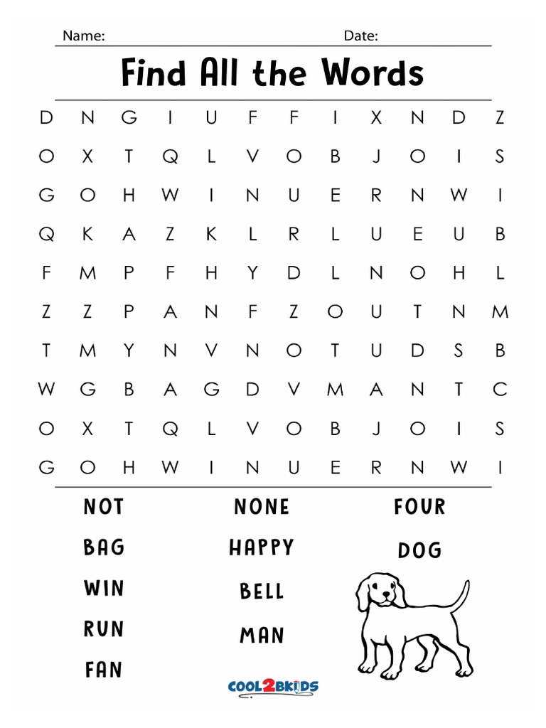 Free Printable 1st Grade Word Search PDF | PDF