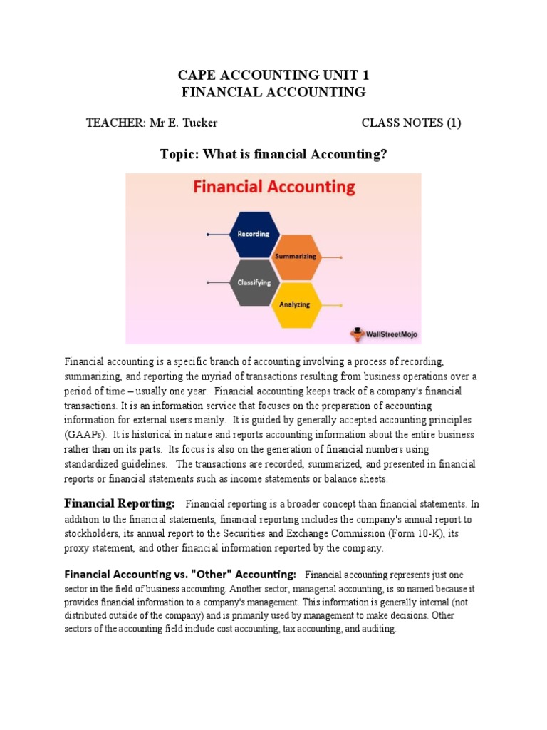 Cape Accounting Unit 1 (Notes 1) | PDF | Balance Sheet | Accounting