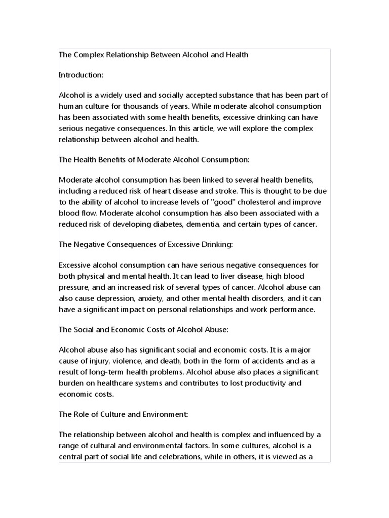 The Complex Relationship Between Alcohol and Health  PDF  Alcoholism  Substance Abuse