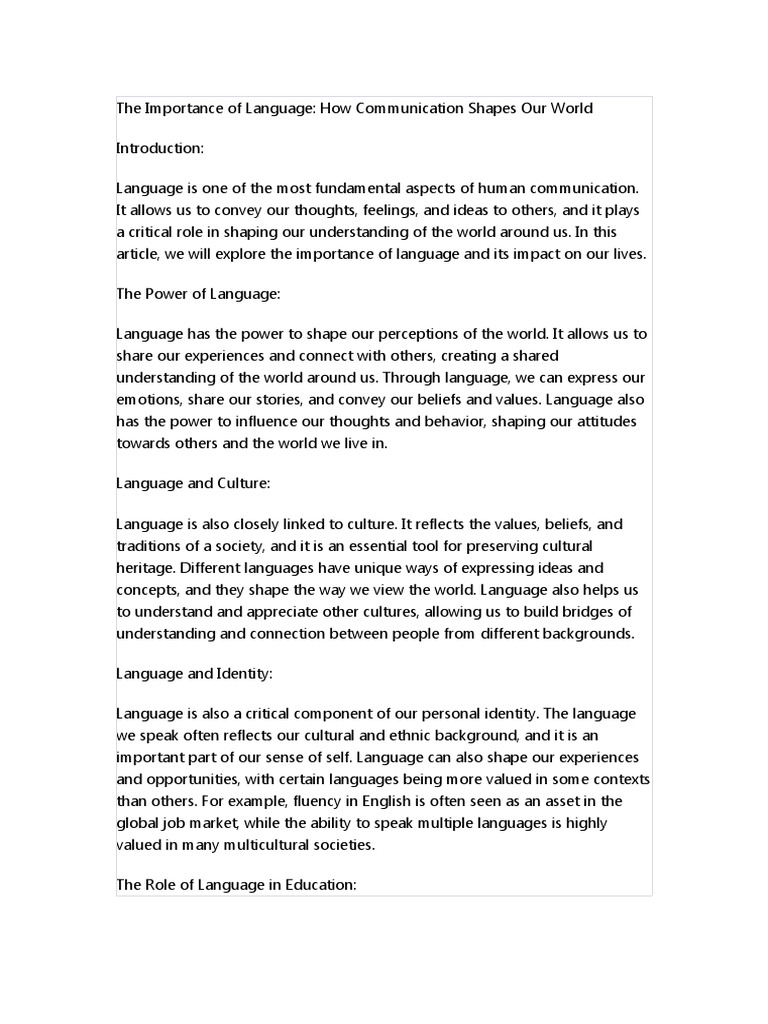 The Role of Language in Identity and Culture | PDF | Identity (Social ...