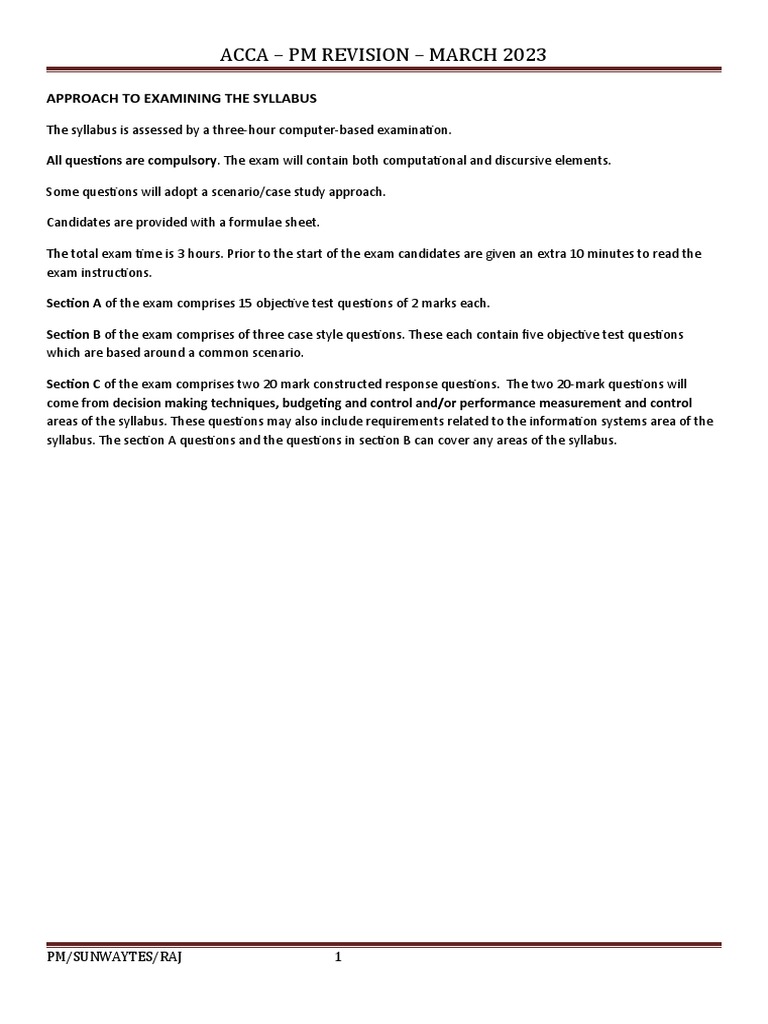 Performance Management Acca | PDF | Cost | Profit (Economics)