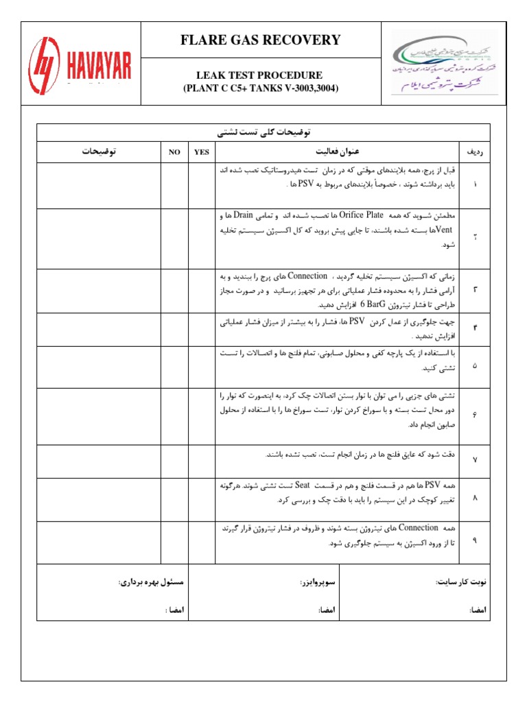 Plant C C5+ Tanks (V3003, V3004) Leak Test Procedure PDF