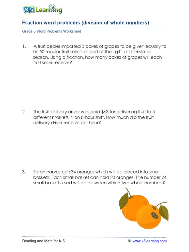 Grade 5 Word Problems Mbers Fractions D | PDF