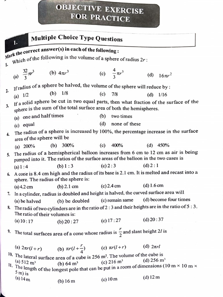Sphere Volume and Surface Area Questions | PDF | Sphere | Area