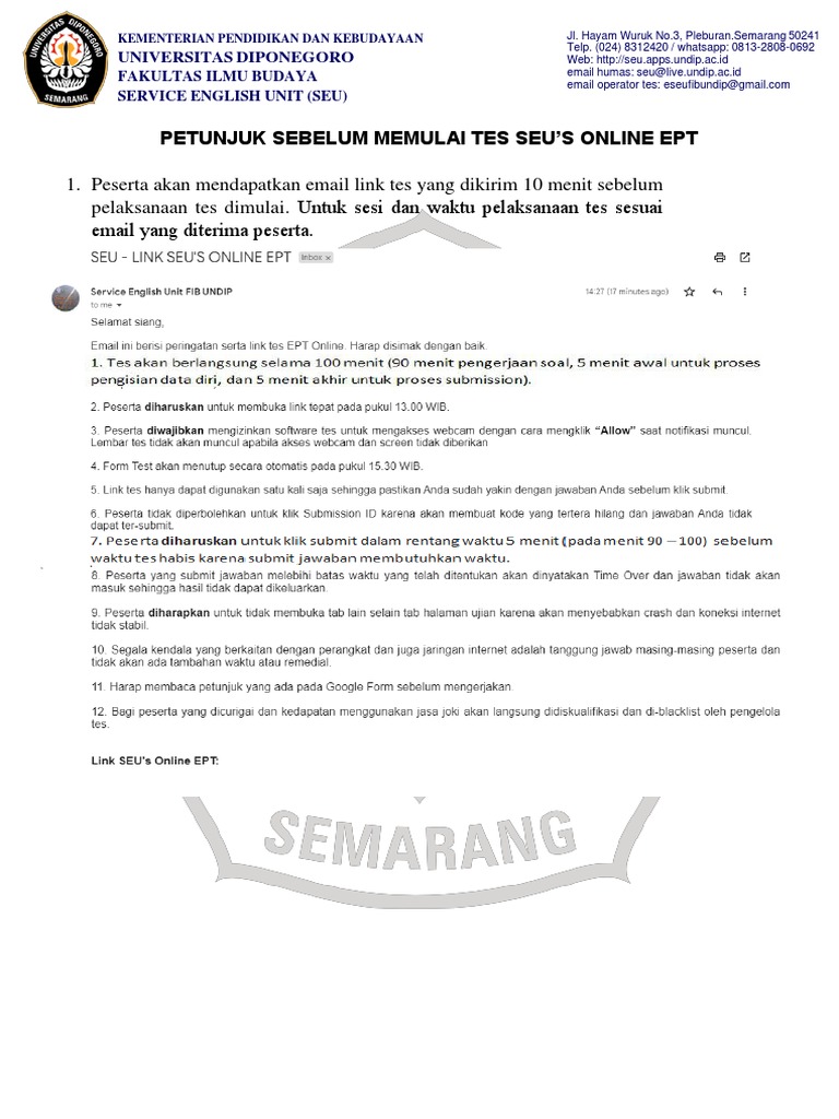 Petunjuk Tes SEU Online EPT | PDF