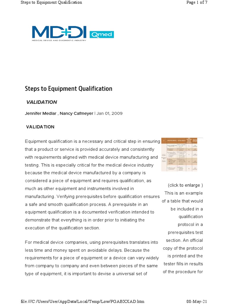 Steps Equipment Qualification PDF PDF Verification And Validation