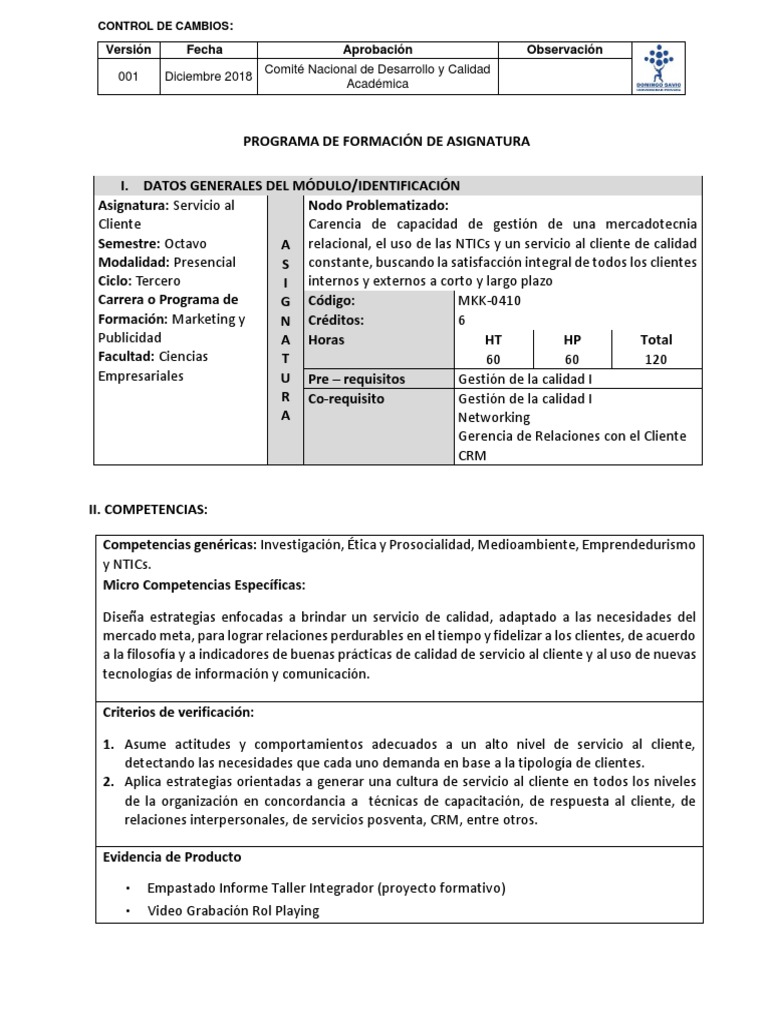 Programa de Formación en Servicio al Cliente | PDF | Evaluación ...