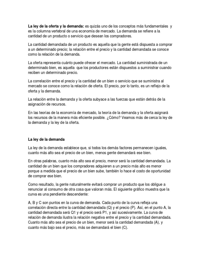 Ley de la oferta y la demanda explicada | PDF | Oferta (economía ...