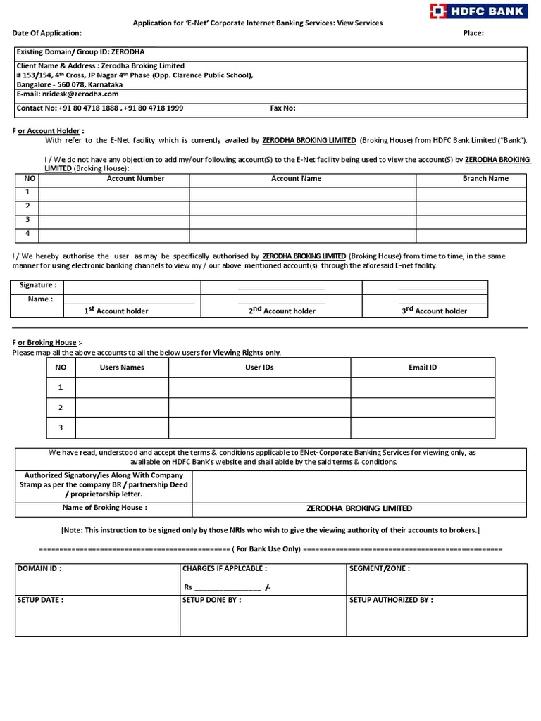 E-Net Application for Zerodha Banking Services | PDF | Internet ...