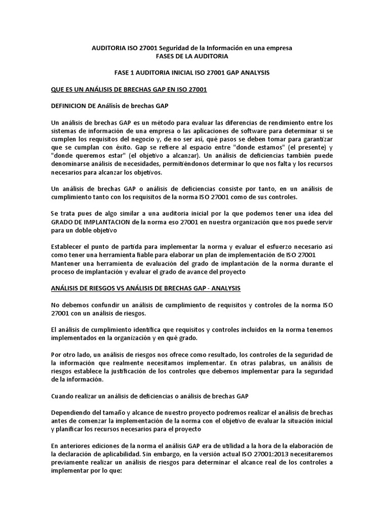 FASES AUDITORIA ISO 27001 Seguridad de La Información en Una Empresa ...