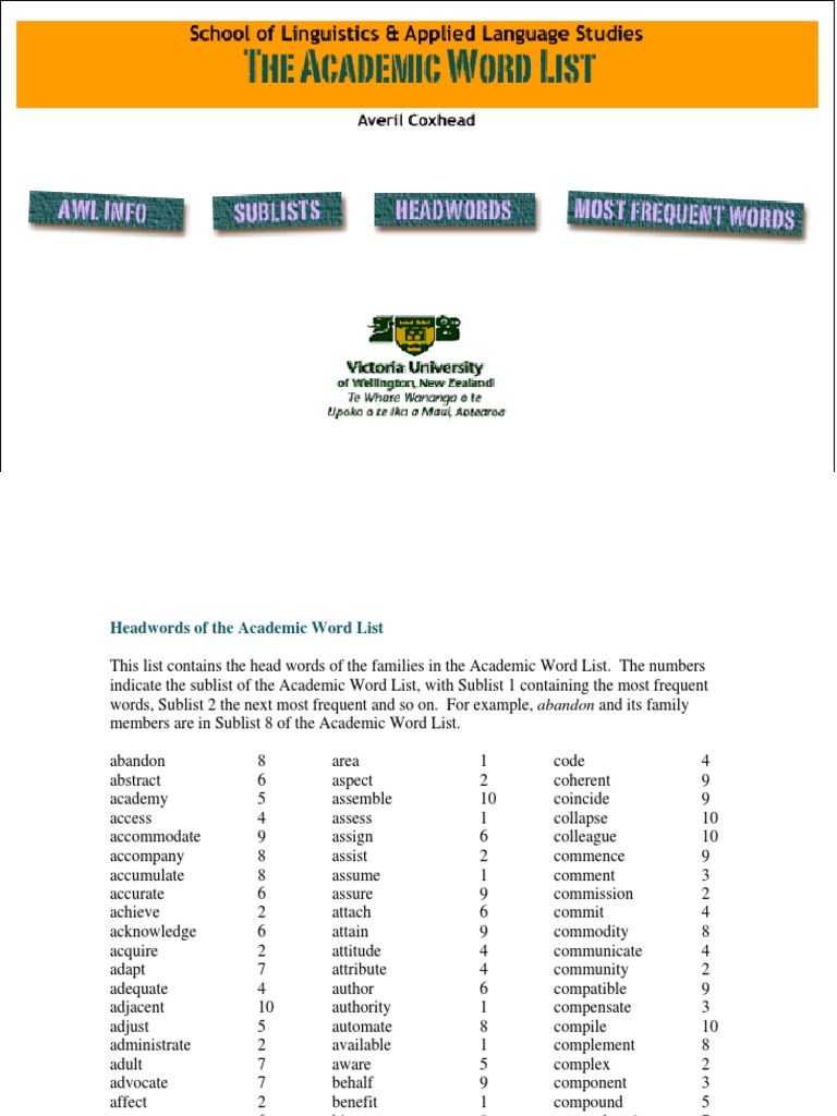 academic word list coxhead pdf