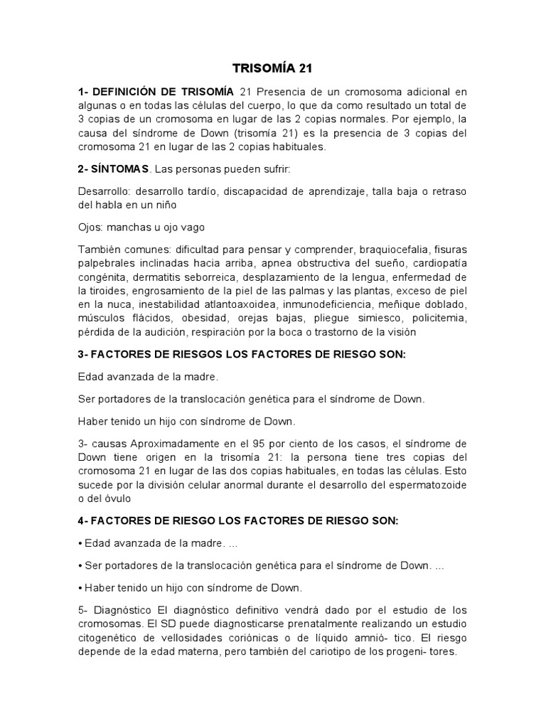Trisomía 21: Síndrome de Down | PDF | Síndrome de Down | Enfermedades y ...