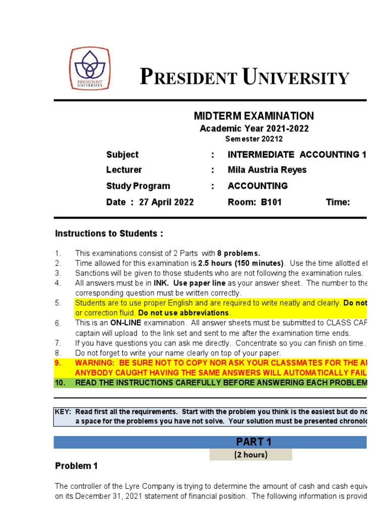 Intermediate Accounting 1 Midterm Exam Guide | PDF | Debits And Credits ...