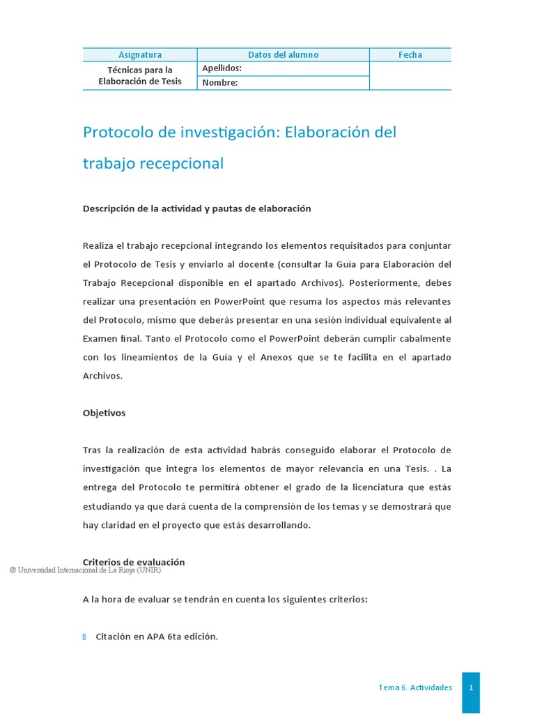 Actividad 4 - Protocolo de Investigacion Elaboracion Del Trabajo ...
