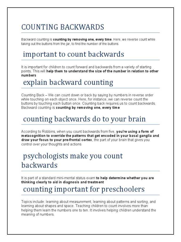 Learn Backward Counting Skills | PDF