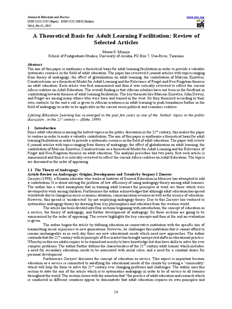 Review of adult learning facilitation articles pdf constructivism