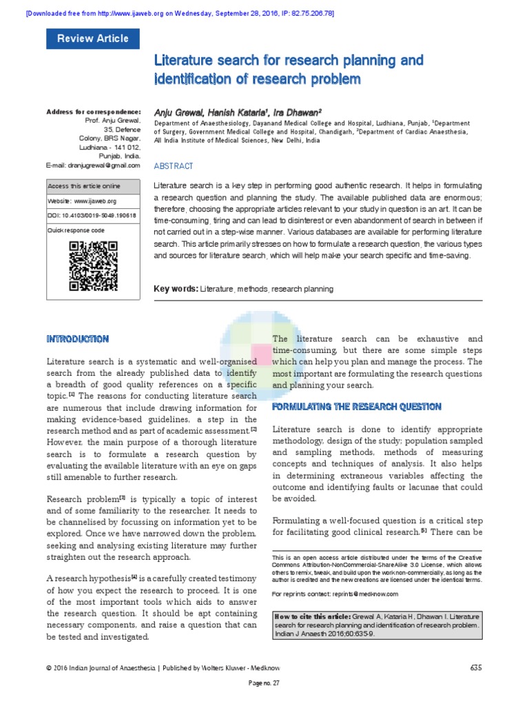 Literature Search For Research Planning and Identification of Research ...