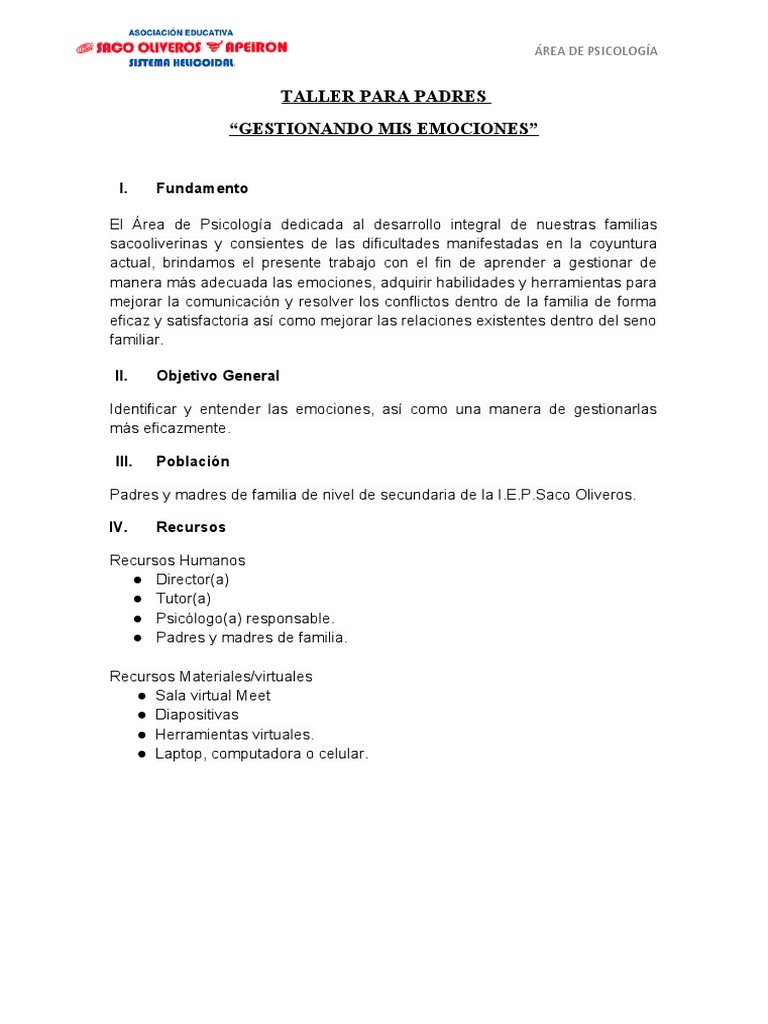 Taller de Gestión Emocional para Padres | PDF | Las emociones | Empatía